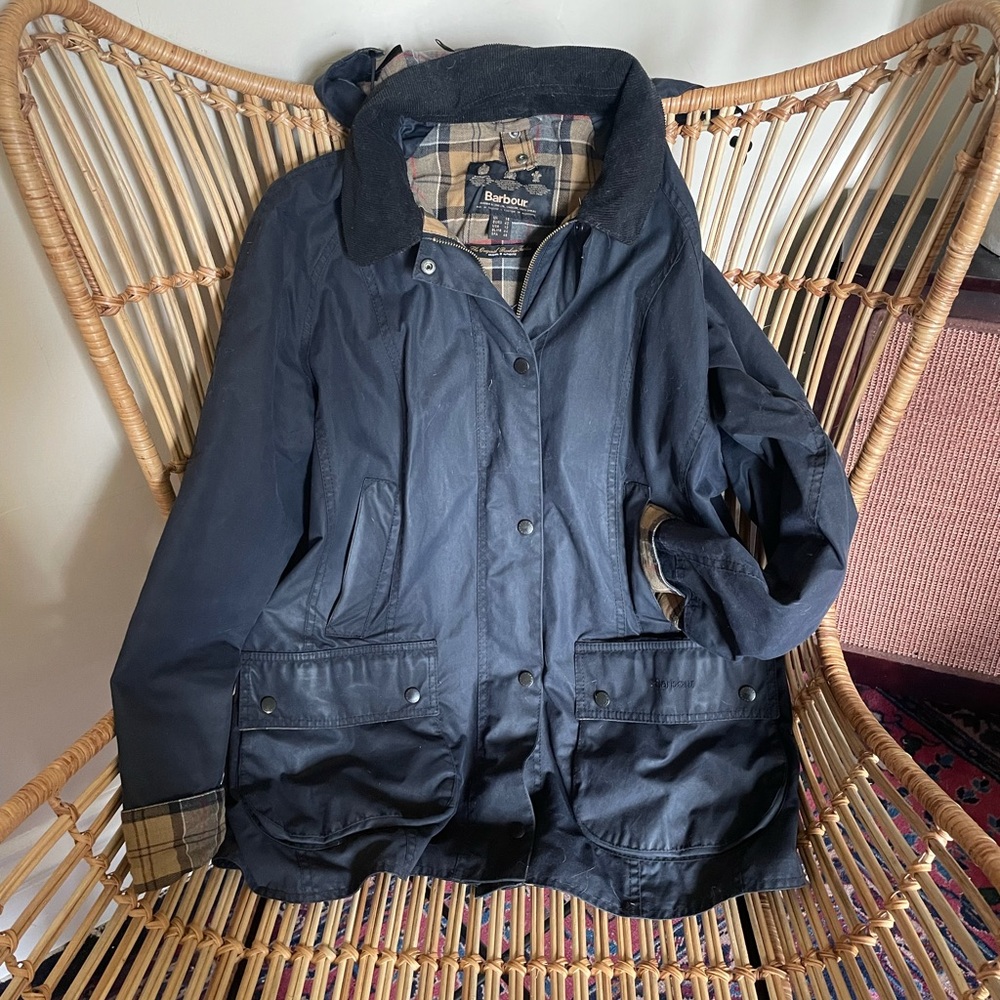 Barbour Beadnell Wax Jacket in Navy with Hood